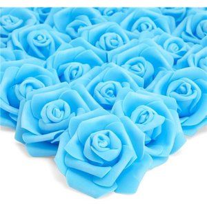 100 Pack Blue Artificial Flowers Bulk Stemless Fake Foam Roses for Wedding Blue